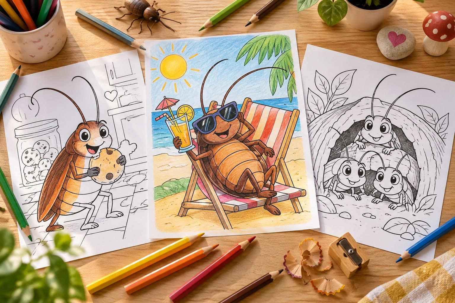 Titelbild: Kakerlaken Ausmalbilder – Kreative Insekten-Malvorlagen für Kinder