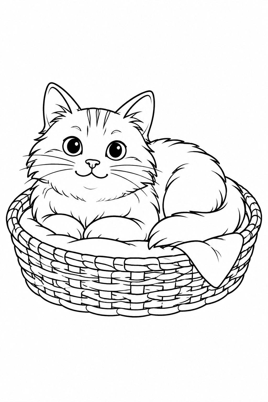 Katze im geflochtenen Korb als Ausmalbild
