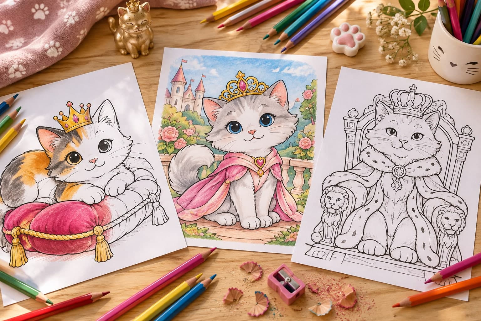 Titelbild: Katze mit Krone: Ausmalbilder für Katzenprinzessinnen