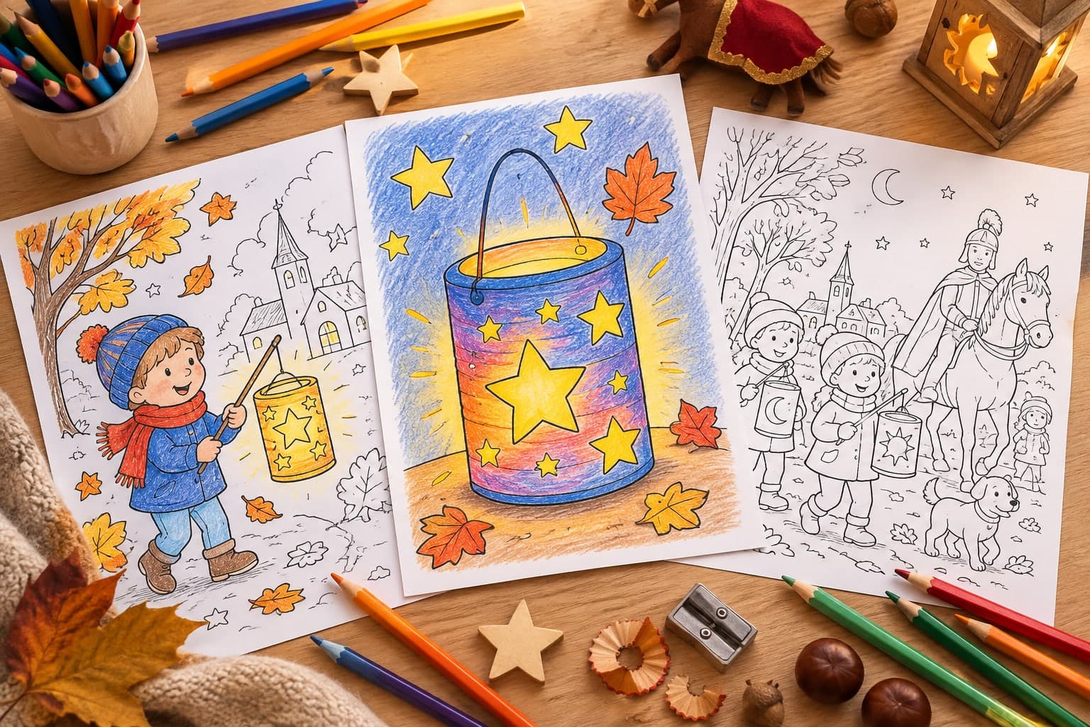 Titelbild: Kinder mit Laternen: Ausmalbilder zu St. Martin