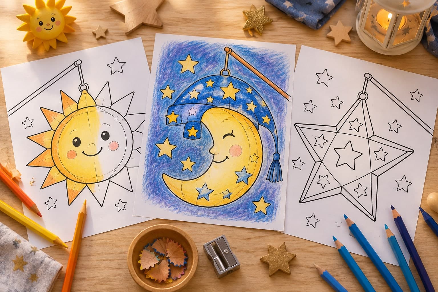 Titelbild: Laterne, Sonne, Mond und Sterne: Ausmalbilder
