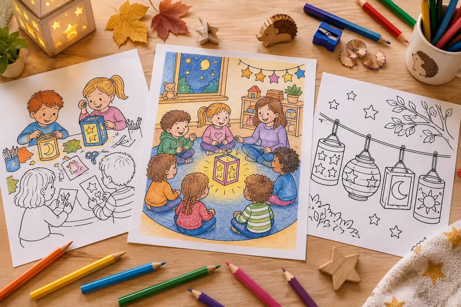 Titelbild: Laternenfest im Kindergarten: Ausmalbilder zum Drucken
