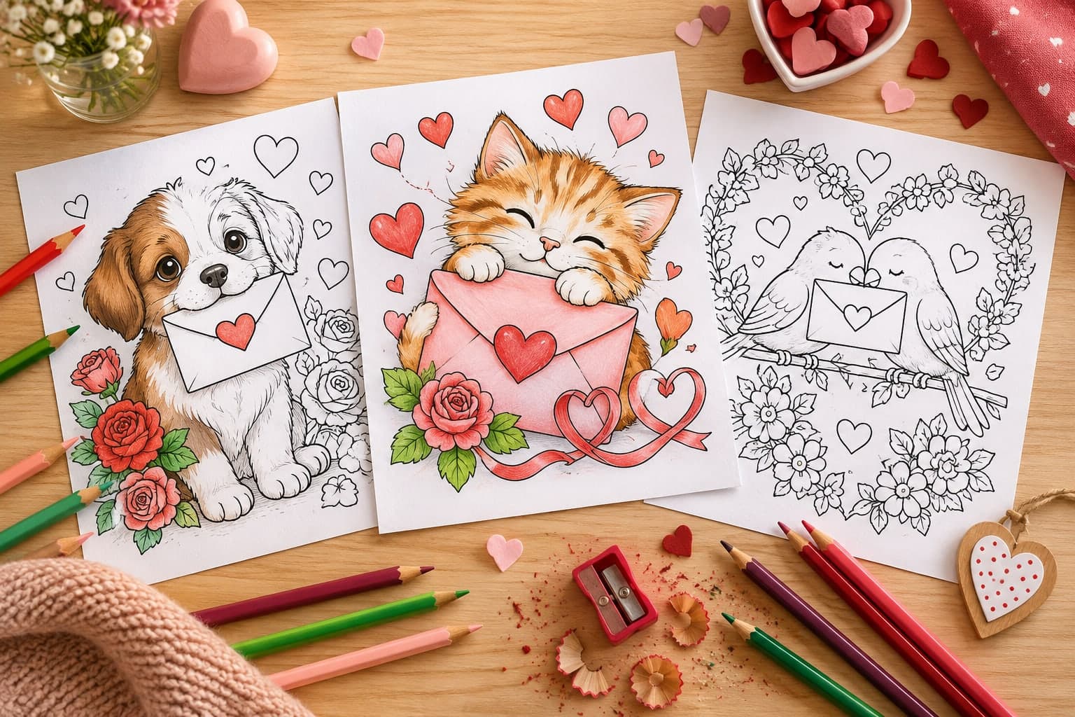 Titelbild: Liebesbriefe Ausmalbilder für den Valentinstag – Kreativ und Persönlich