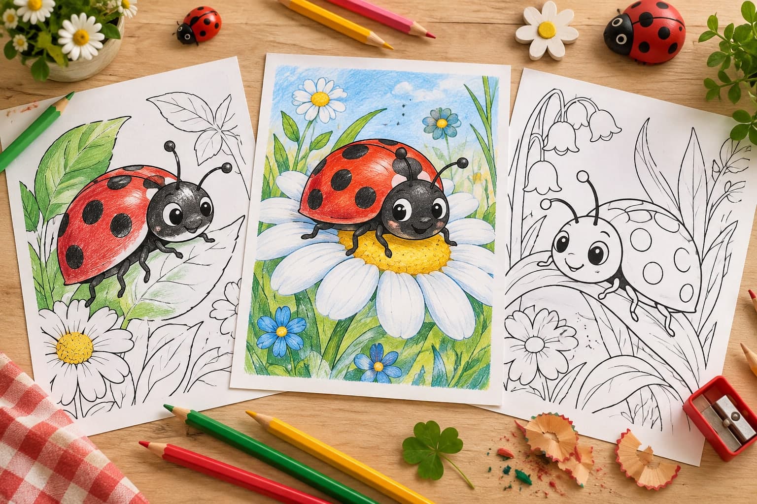 Titelbild: Marienkäfer Ausmalbilder für Insektenliebhaber – Kostenlos Herunterladen
