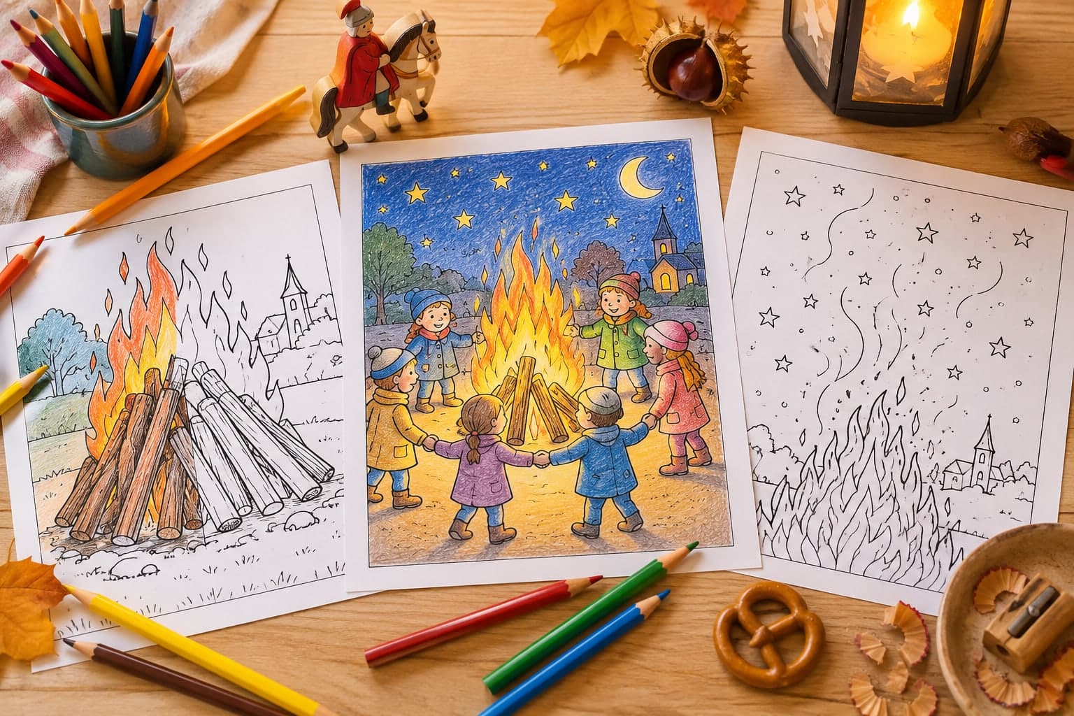 Titelbild: Martinsfeuer: Ausmalbilder mit Flammen und Funken