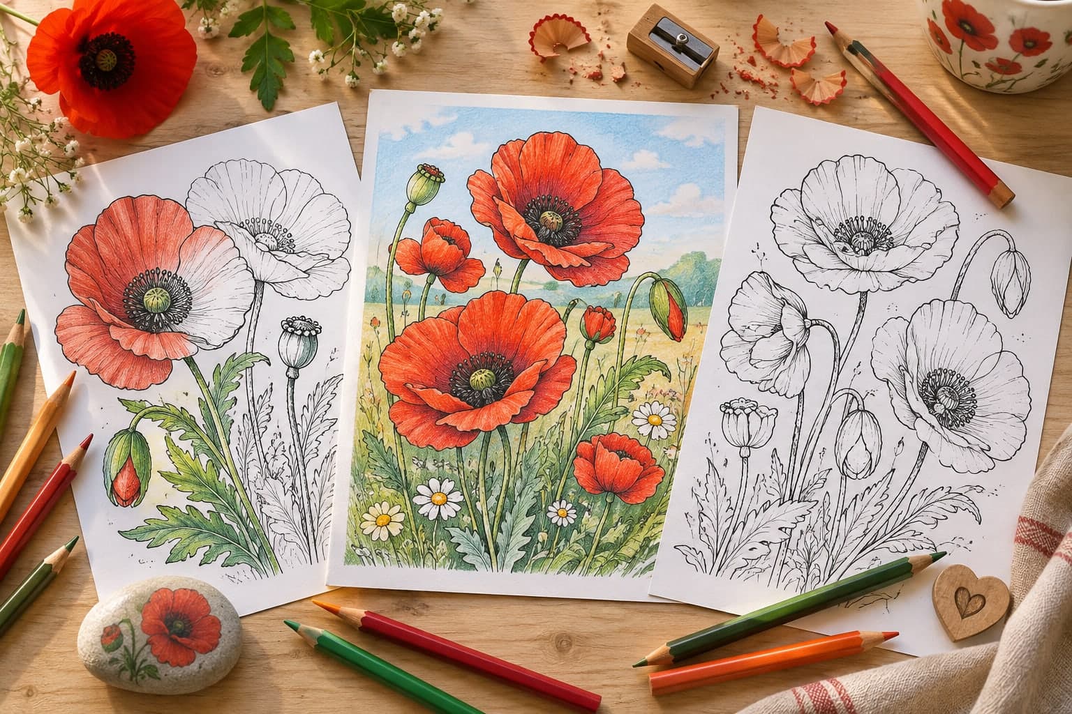 Titelbild: Ausmalbilder mit Mohnblume Motiven – Kreative Blumen Ausmalbilder für dich