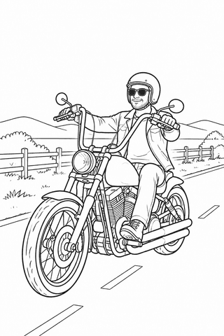 Motorrad Ausmalbild: Chopper auf der Landstraße