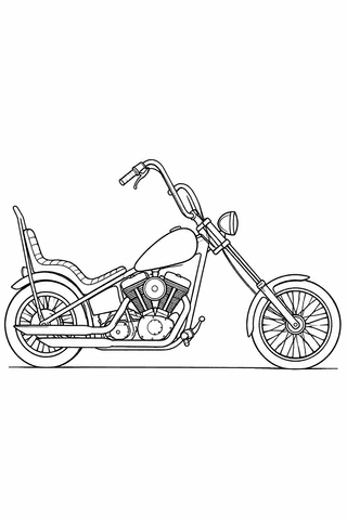 Motorrad Ausmalbild: Chopper mit langer Gabel