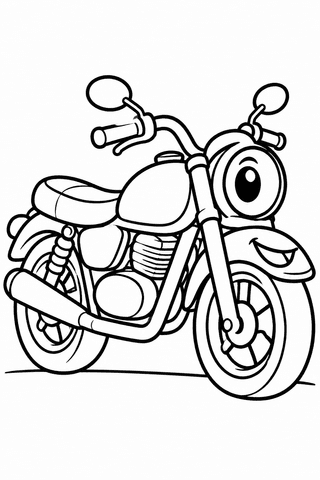 Motorrad Ausmalbild: Motorrad mit lachendem Gesicht