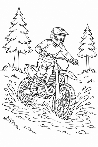 Motorrad Ausmalbild: Enduro im Schlamm
