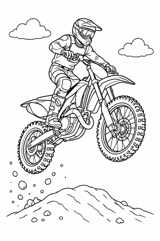 Motorrad Ausmalbild: Motocross-Sprung über den Hügel