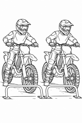Motorrad Ausmalbild: Motocross-Fahrer am Startgatter