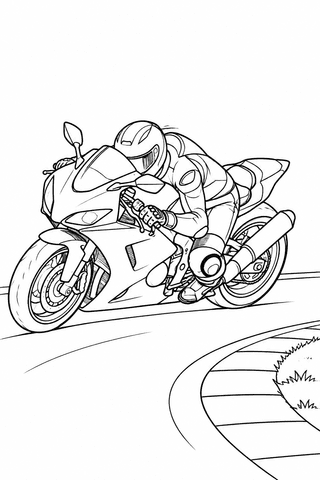 Motorrad Ausmalbild: Rennmaschine in Schräglage