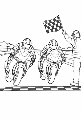Motorrad Ausmalbild: Zieleinlauf auf der Rennstrecke