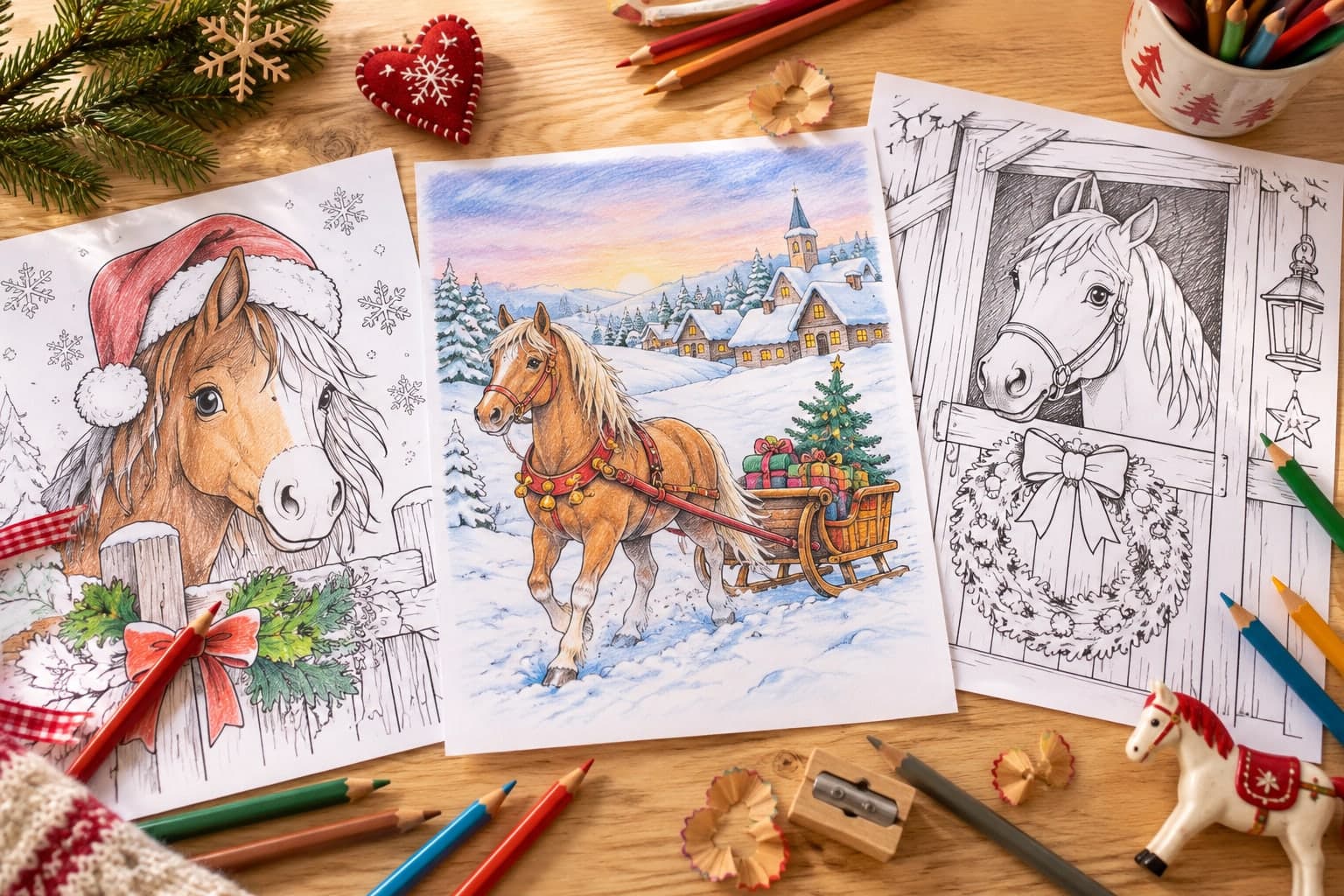Titelbild: Pferde zu Weihnachten: Ausmalbilder für den Advent
