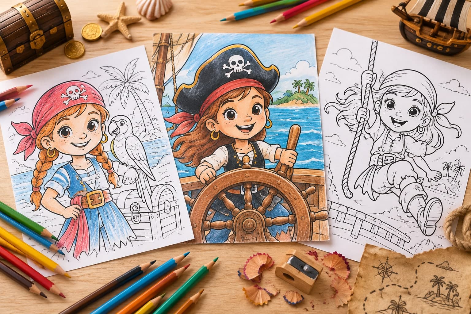 Titelbild: Piratenmädchen: Ausmalbilder mit mutigen Piratinnen