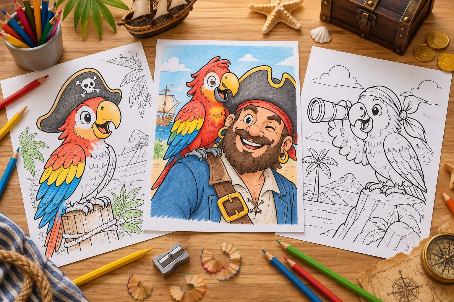Titelbild: Piratenpapagei: Ausmalbilder vom Bordvogel