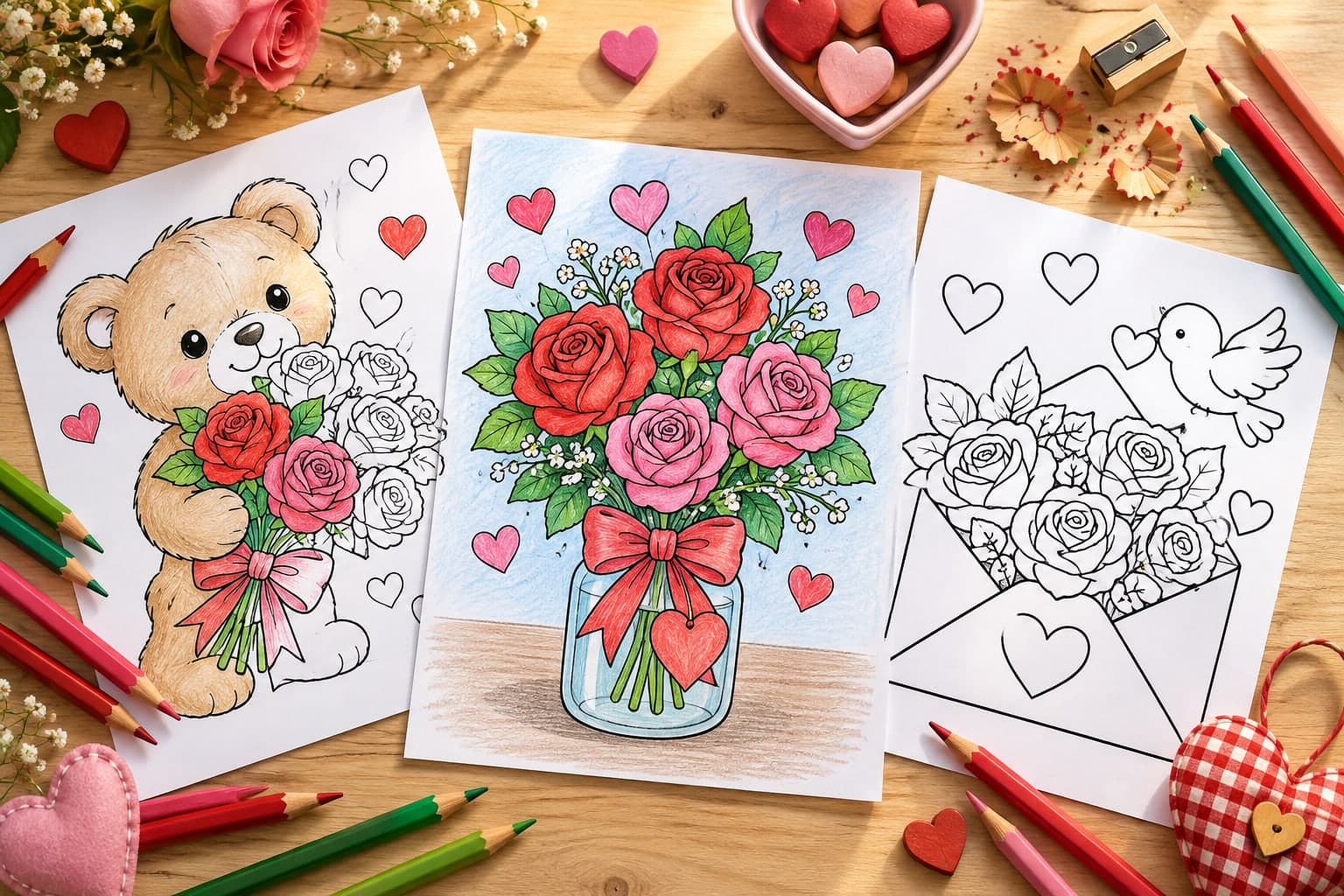 Titelbild: Rosen Ausmalbilder für den Valentinstag – Kreative Malvorlagen zum Download