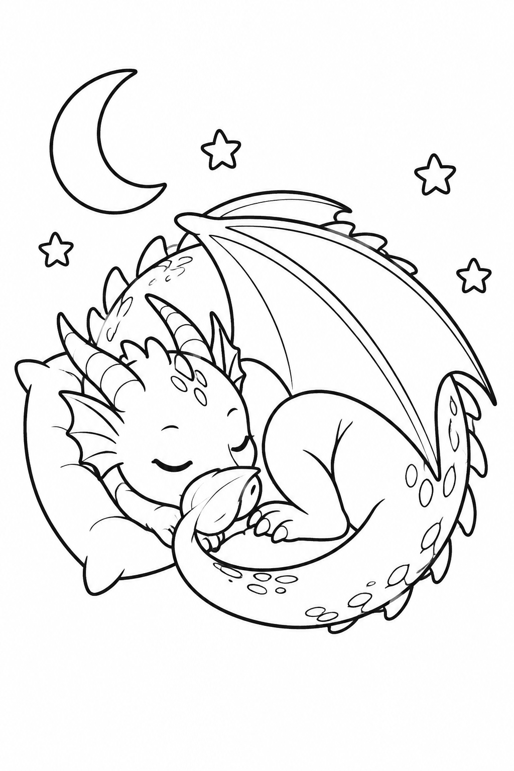 Eingerollter schlafender Drache als Ausmalbild