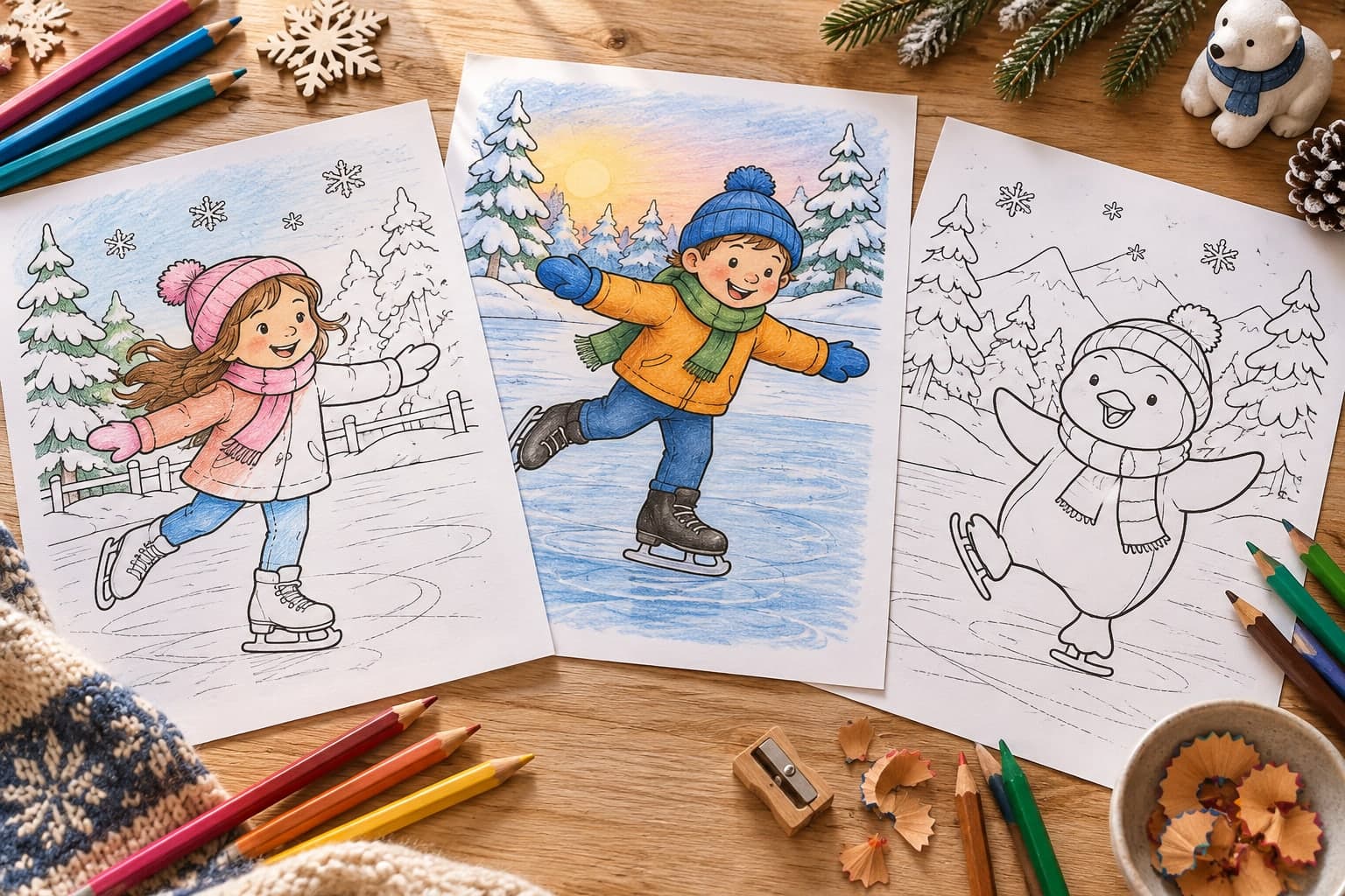 Titelbild: Schlittschuh laufen Ausmalbilder für den Winter – Hol dir kreative Malvorlagen!