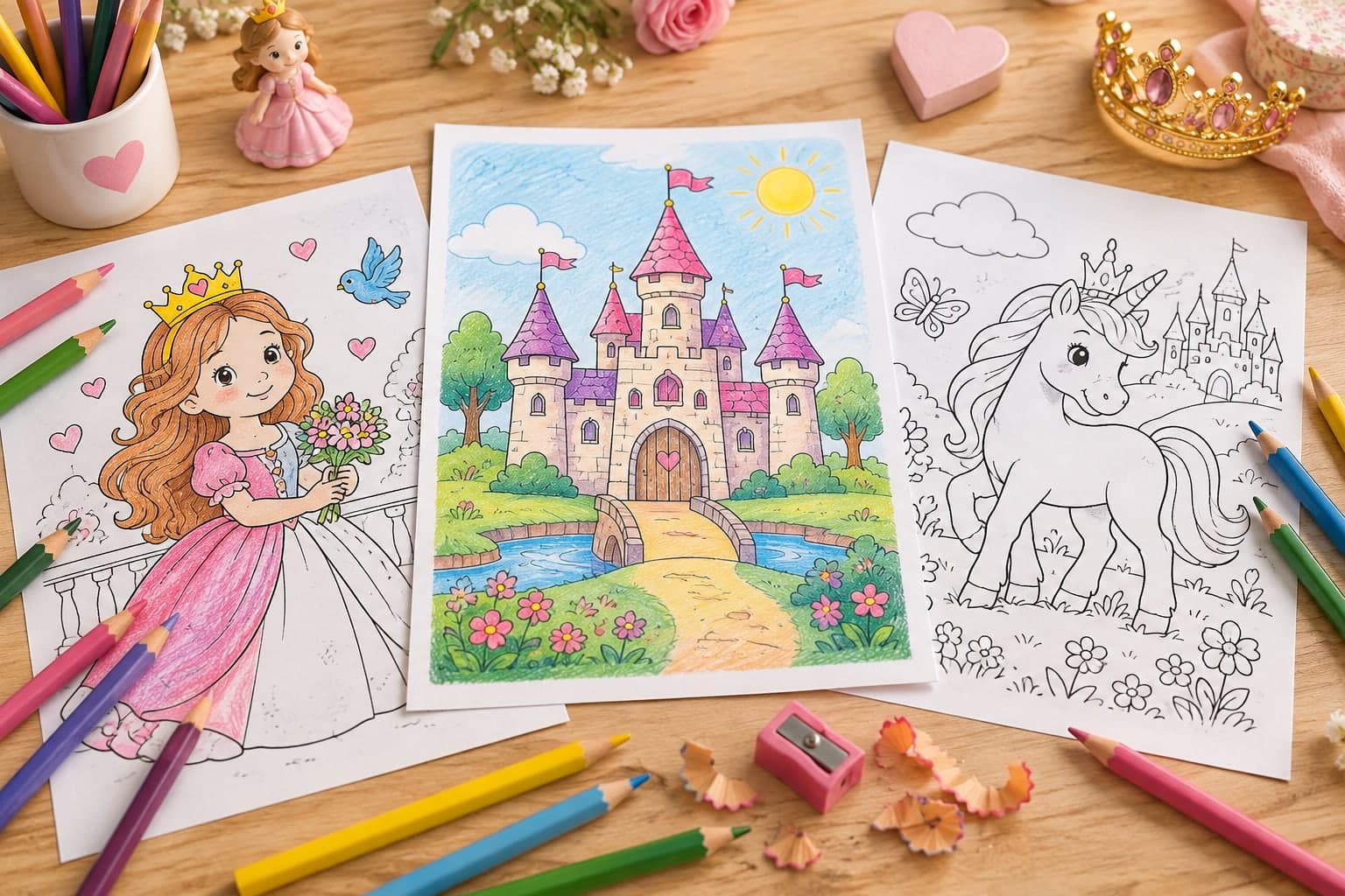 Titelbild: Ein Schloss für kleine Prinzessinnen zum Ausdrucken und Ausmalen