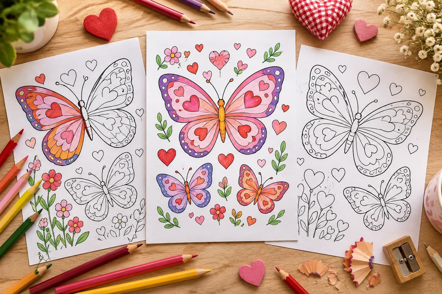 Titelbild: Schmetterlinge Ausmalbilder für den Valentinstag – Kreative Malvorlagen für dich