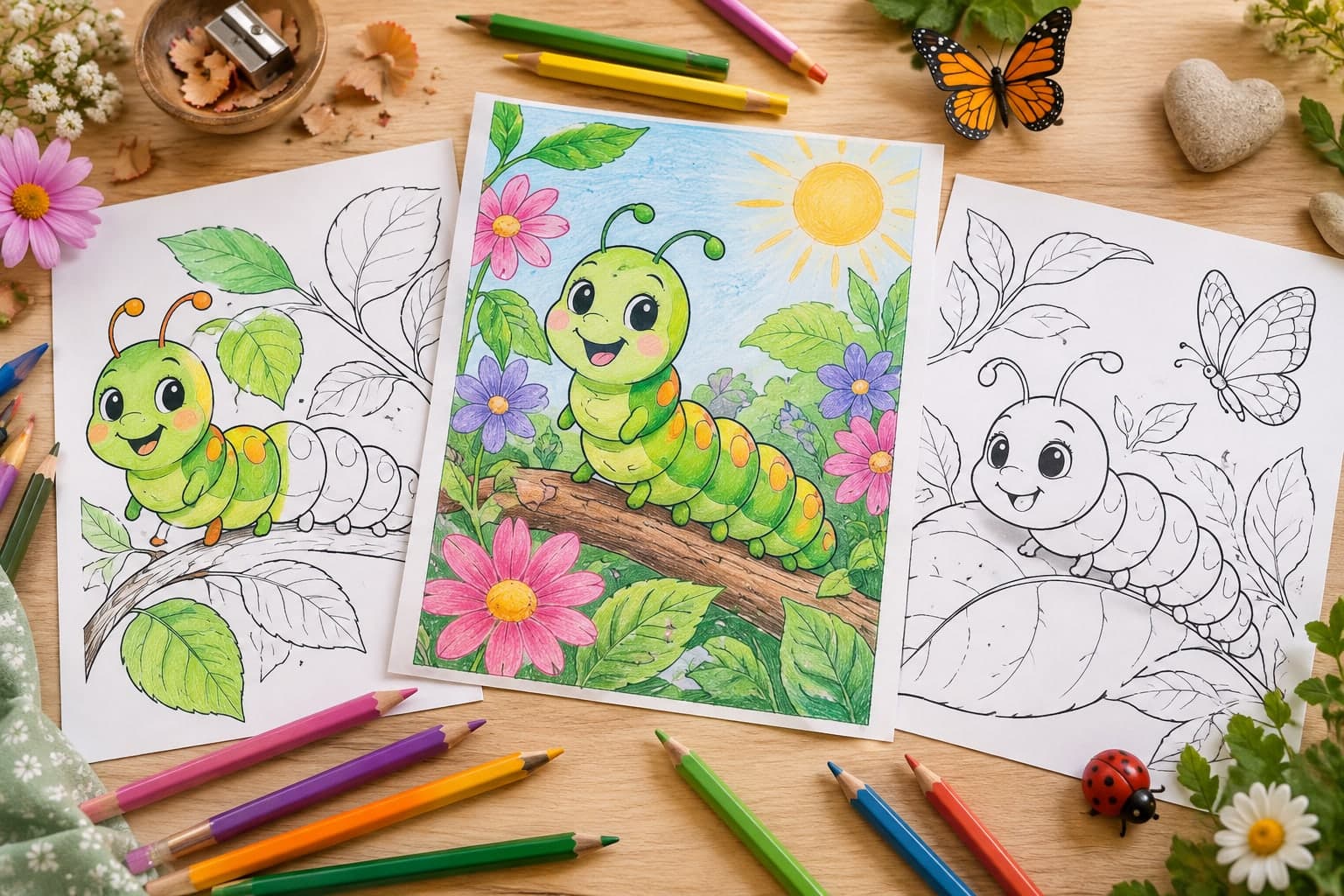 Titelbild: Schmetterlingsraupe Ausmalbilder – Kreative Insekten-Motive zum Ausmalen