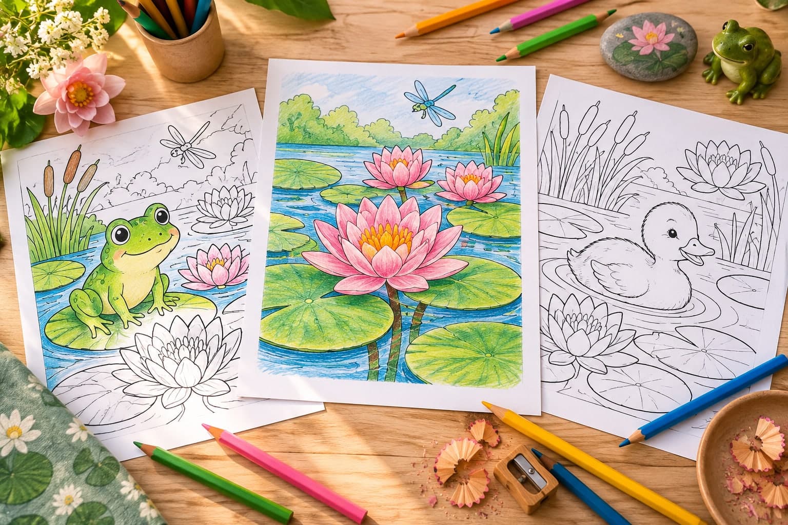 Titelbild: Seerosen Ausmalbilder für deinen Gartenteich – Kreative Malvorlagen