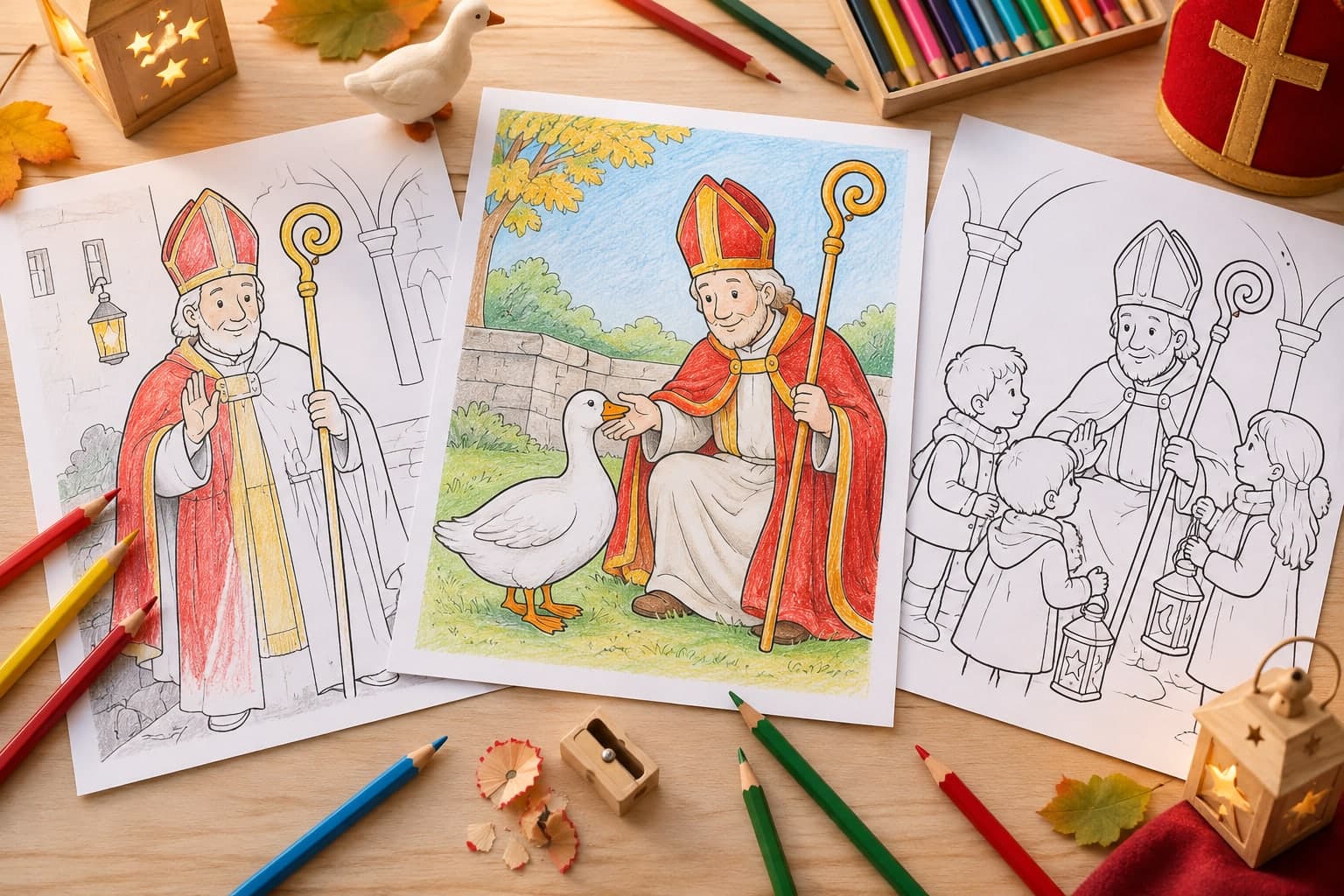 Titelbild: St. Martin als Bischof: Ausmalbilder mit Mitra und Stab
