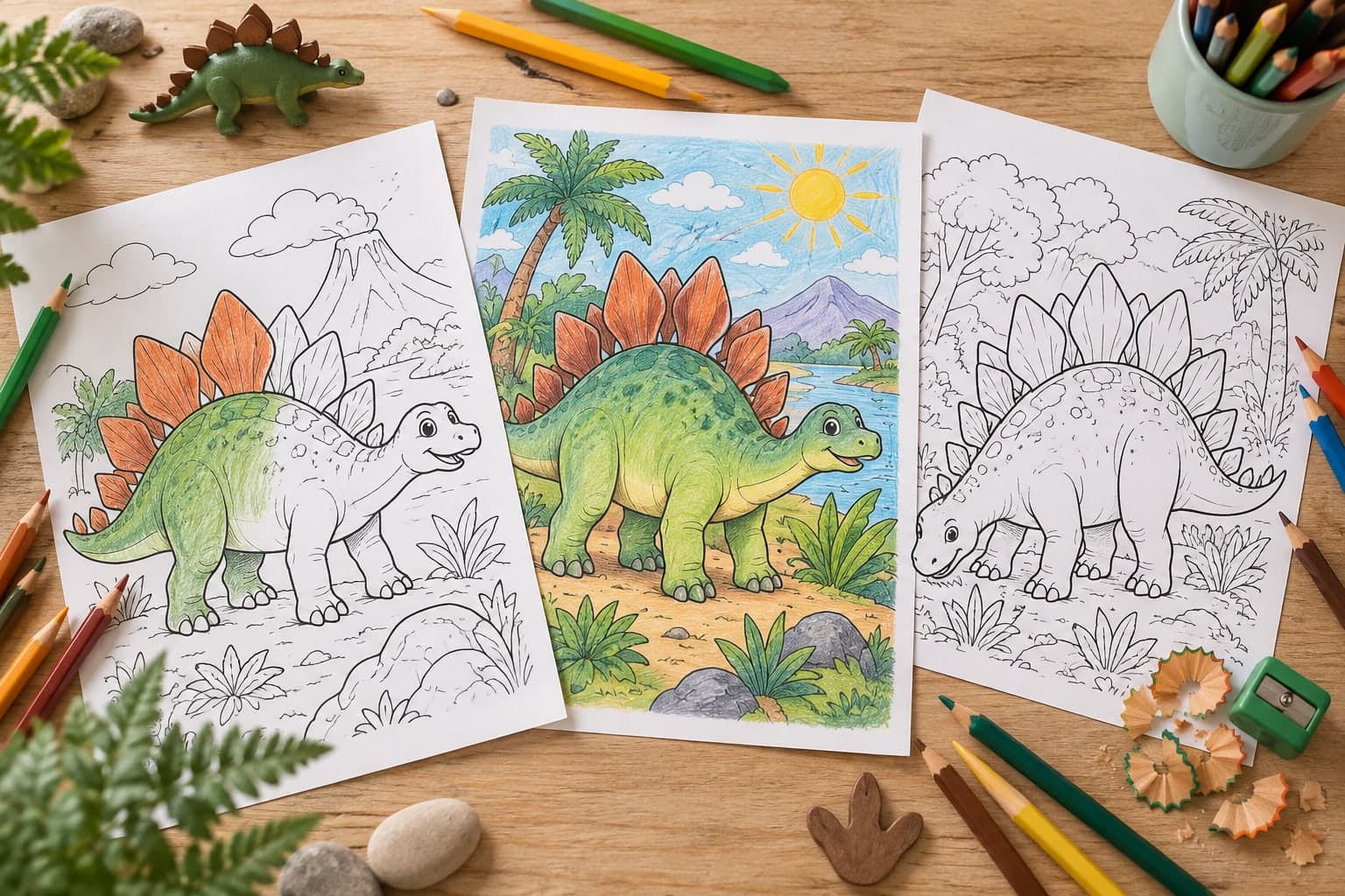 Titelbild: Stegosaurus Ausmalbilder – Tolle Dinosaurier Malvorlagen für Kreative