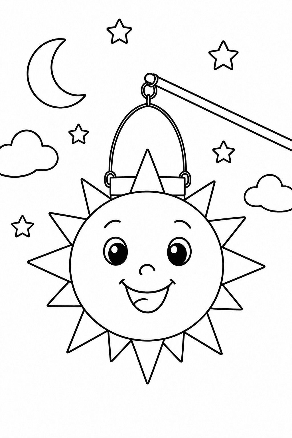 Sonnenlaterne mit Strahlen als Ausmalbild