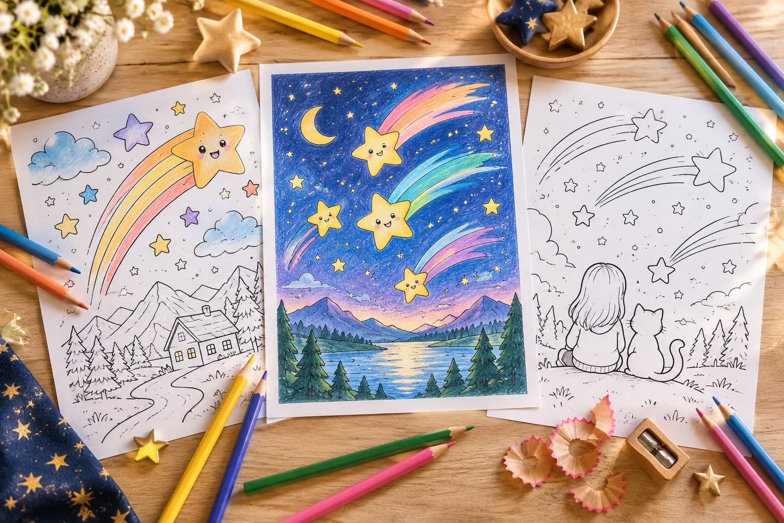 Titelbild: Sternschnuppen Ausmalbilder: Kreative Weltraum-Malvorlagen für dich