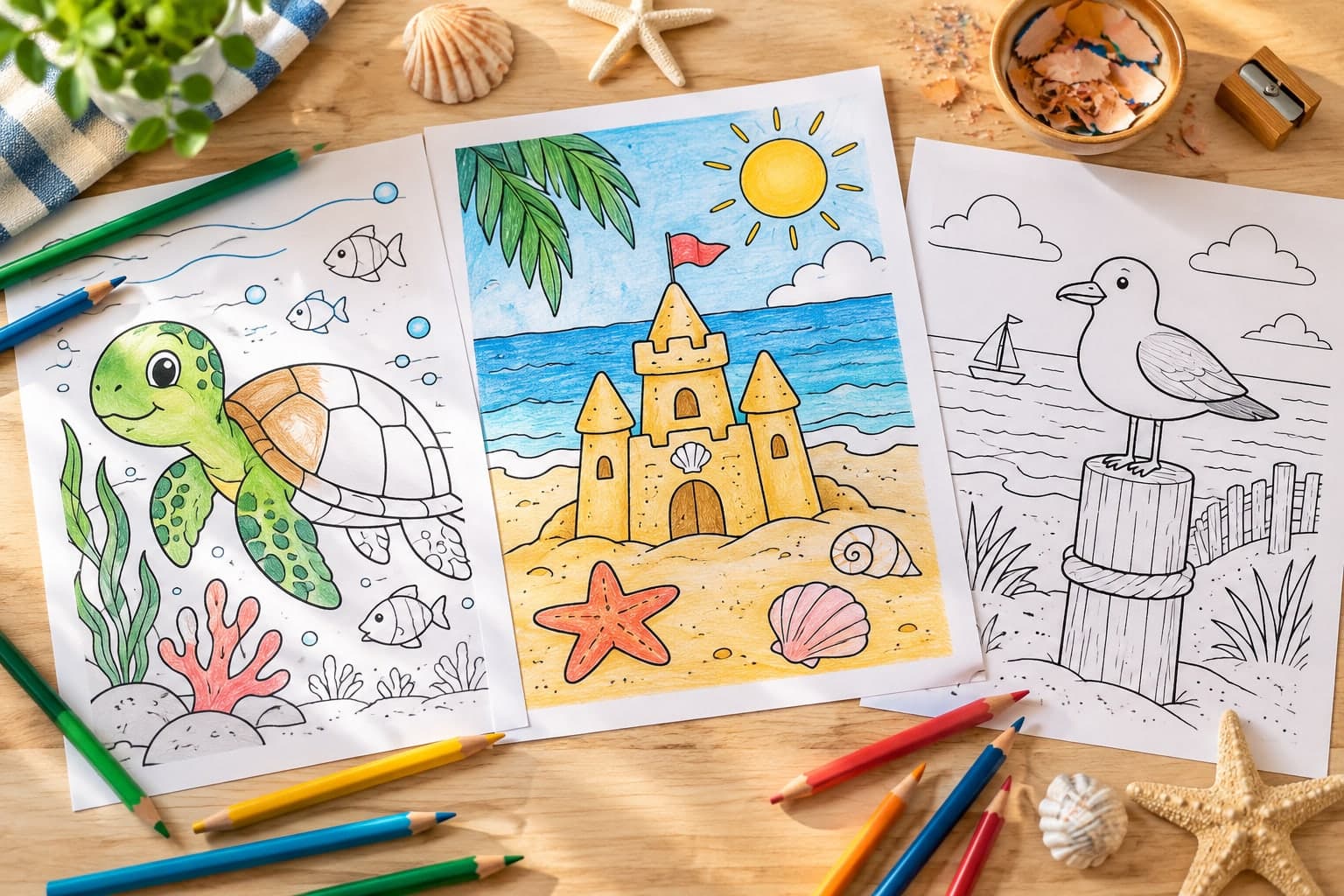 Titelbild: Strand Ausmalbilder für einen bunten Sommer