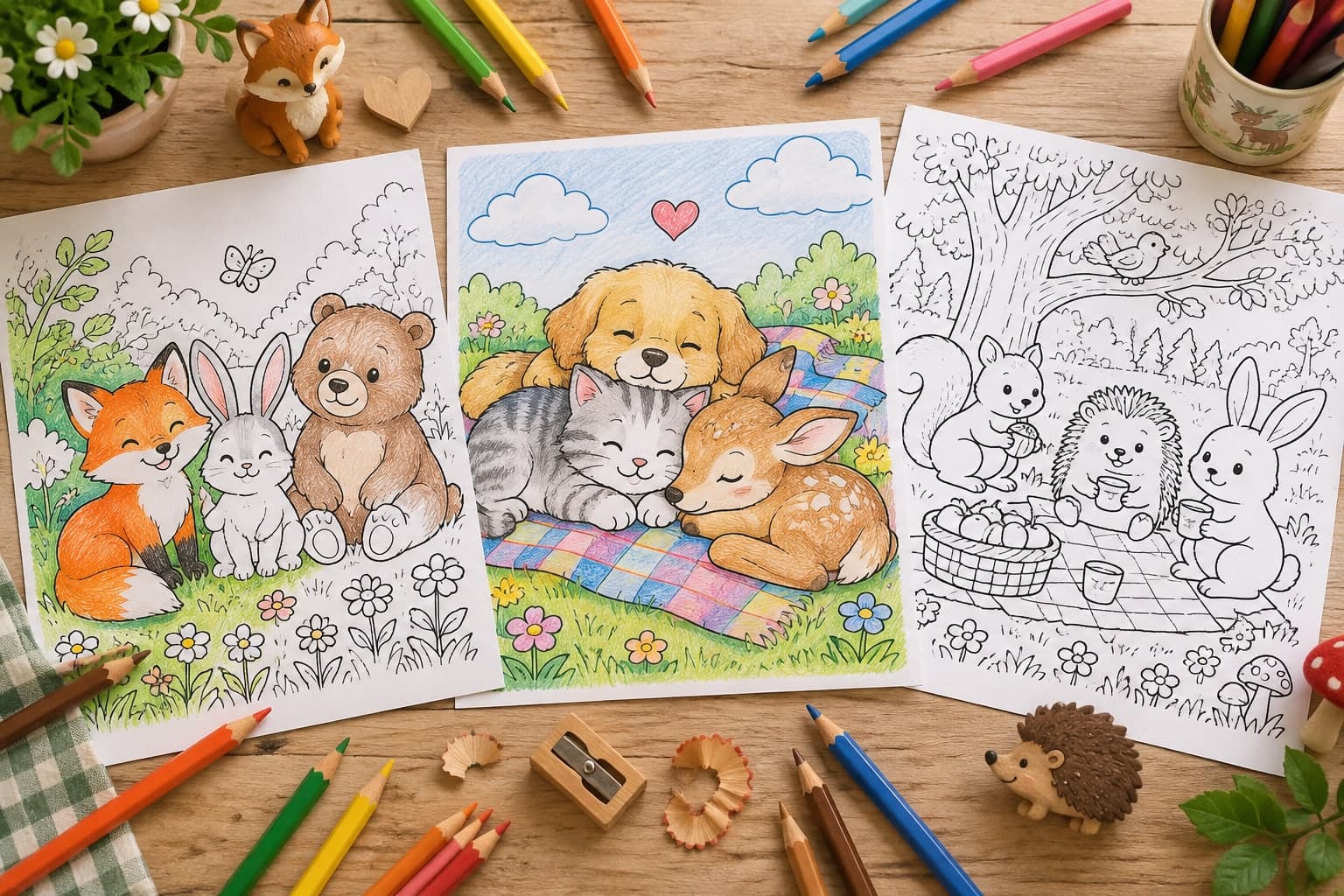 Titelbild: Süße Tiere Ausmalbilder kostenlos ausdrucken