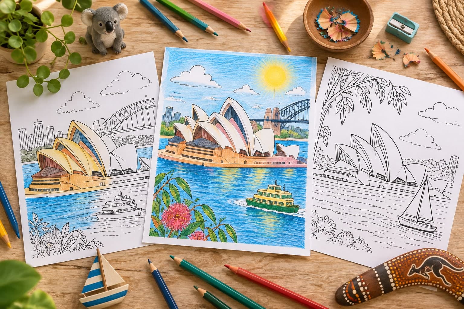 Titelbild: Sydney Opera Ausmalbilder – Kreative Malvorlagen von berühmten Städten