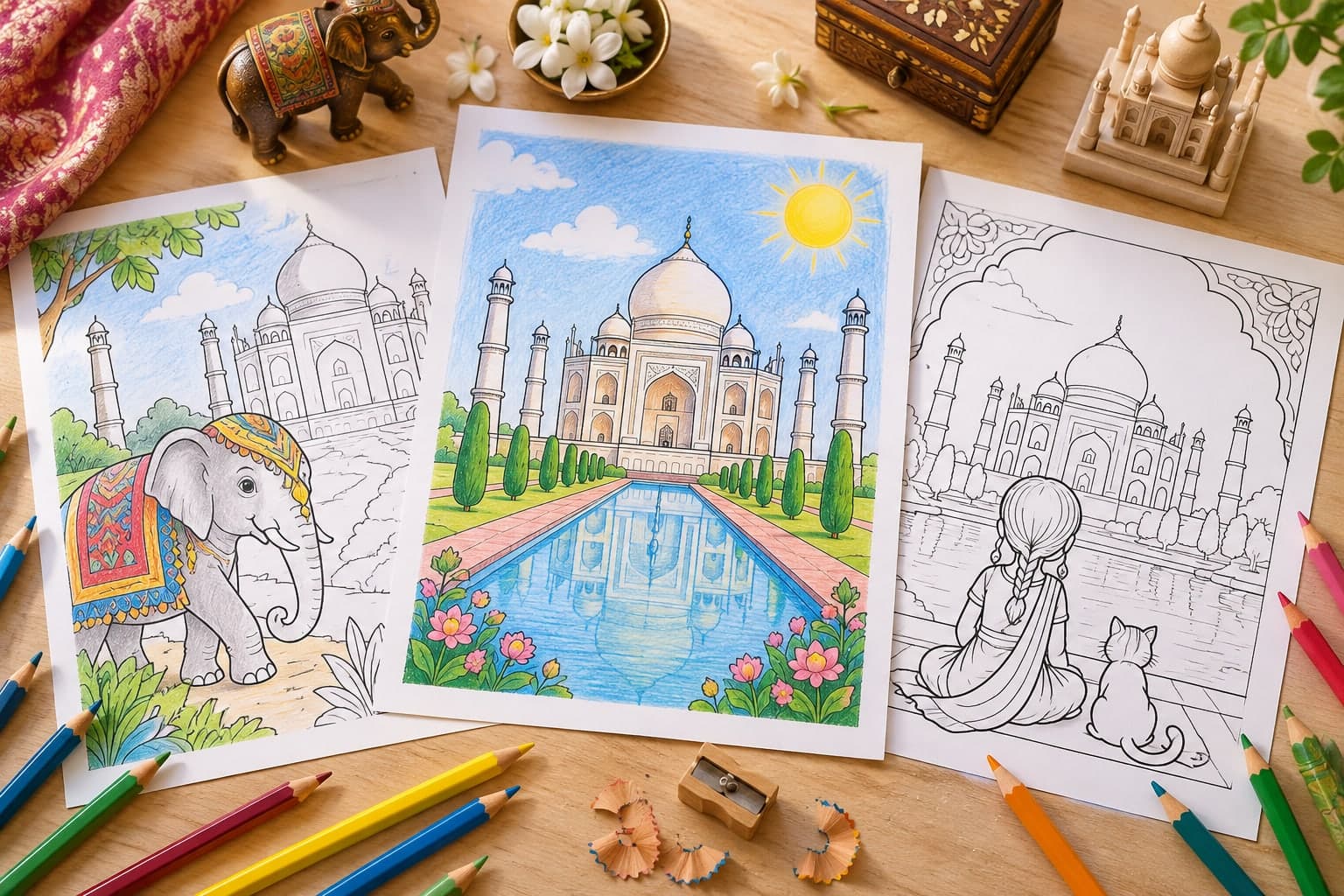 Titelbild: Taj Mahal Ausmalbilder für beruehmte-Staedte: Kostenlose Malvorlagen