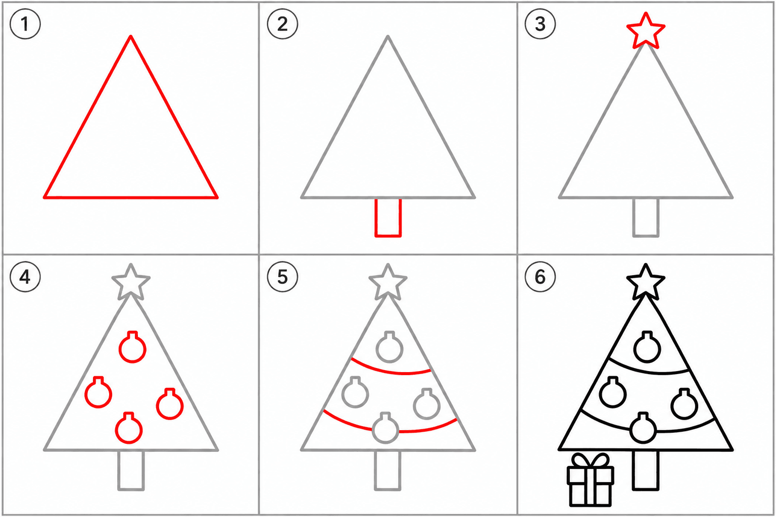 Tannenbaum malen einfach: alle 6 Schritte auf einen Blick