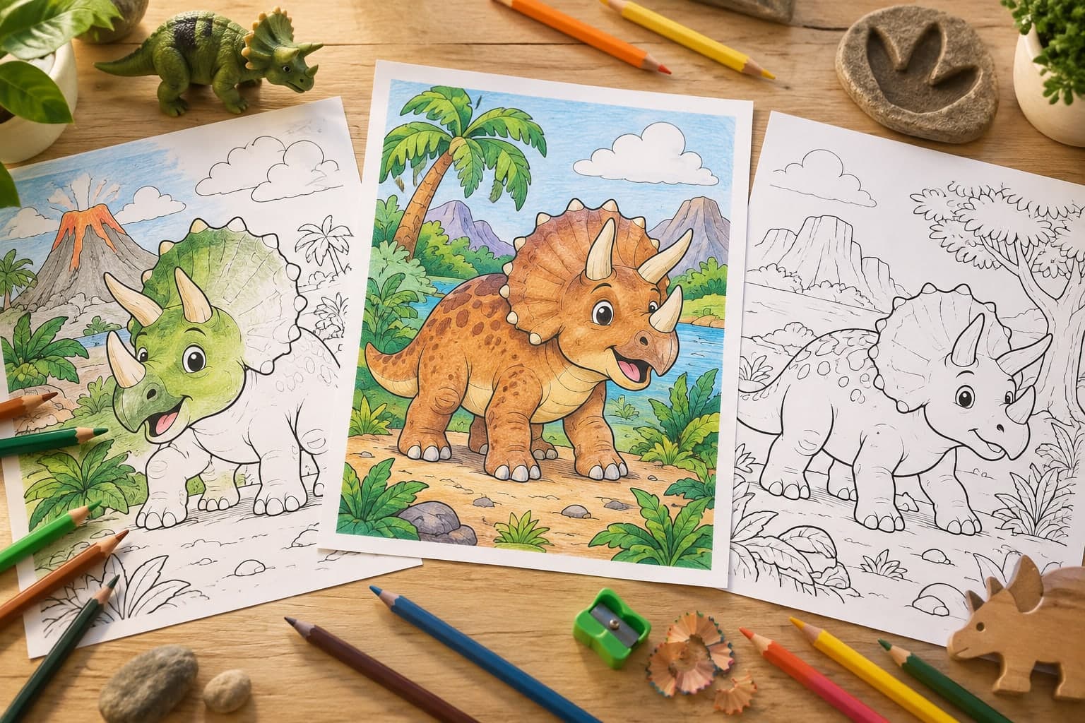 Titelbild: Triceratops Ausmalbilder – Tolle Dinosaurier Malvorlagen zum Download