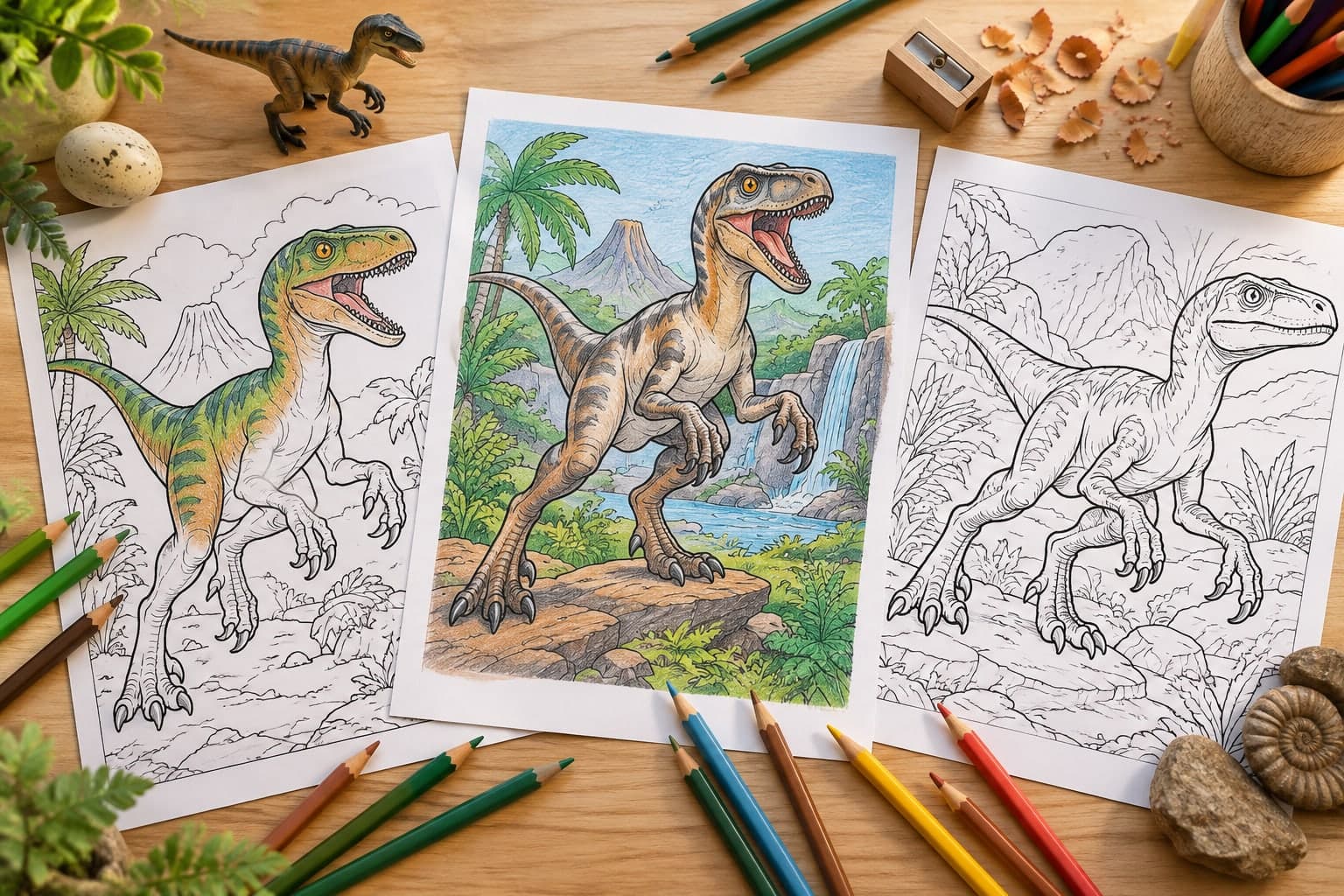 Titelbild: Velociraptor Ausmalbilder: Kreative Dinosaurier-Malvorlagen für dich