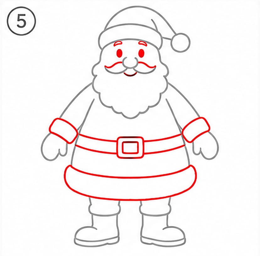 Weihnachtsmann malen für Größere, Schritt 5 von 6