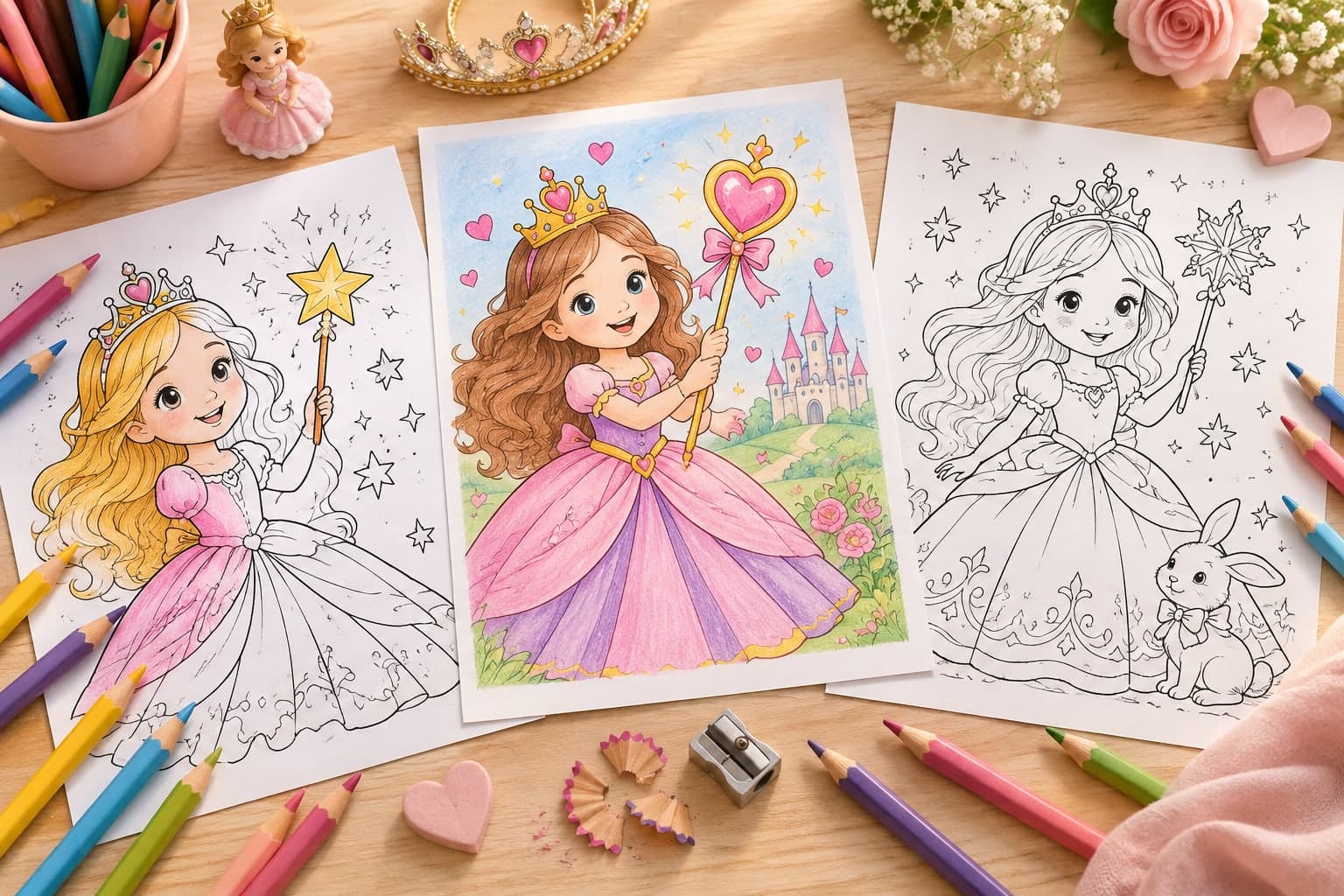 Titelbild: Prinzessin mit Zauberstab Malvorlagen – Kostenlose Malvorlagen
