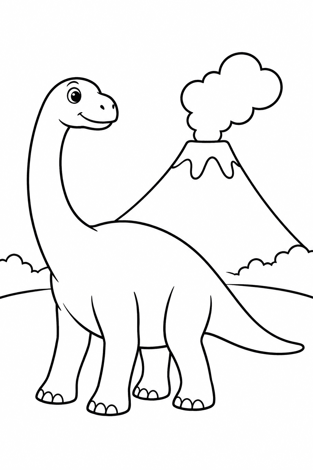 Einfacher Pflanzenfresser-Dinosaurier vor einem Vulkan