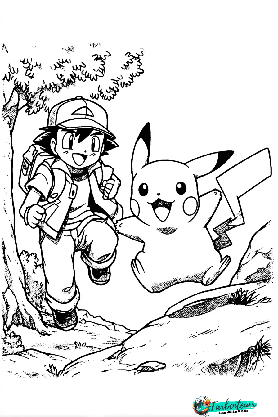 Pikachu mit Trainer Ausmalbild 9