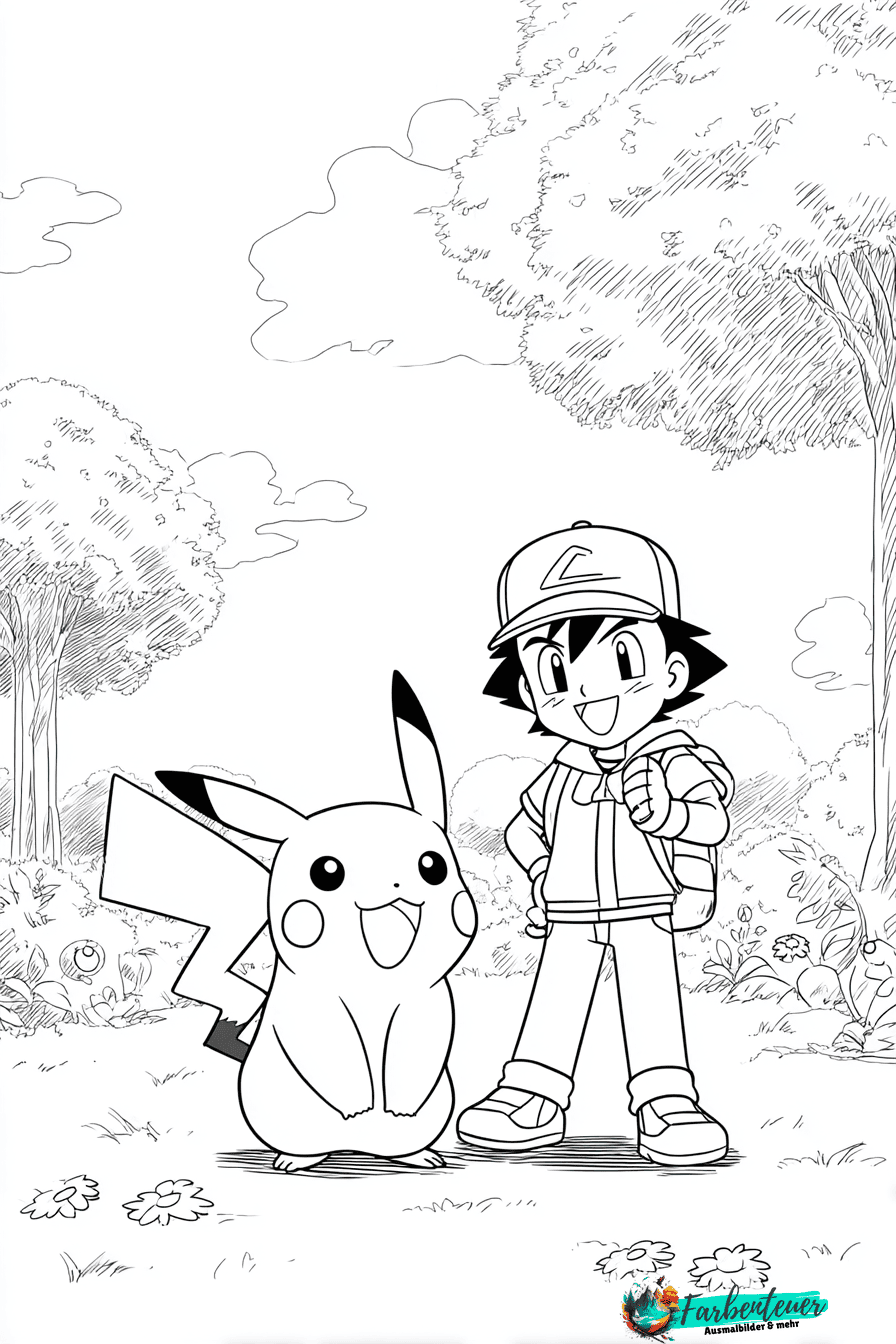 Pikachu mit Trainer Ausmalbild 2