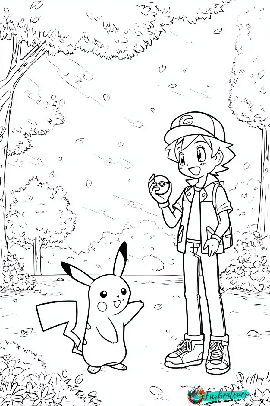 Pikachu mit Trainer Ausmalbild 3