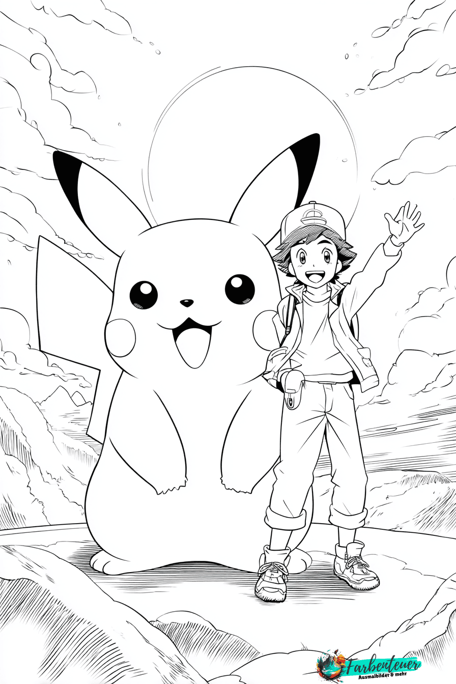 Pikachu mit Trainer Ausmalbild 8